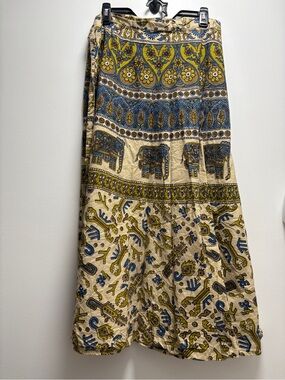 Bohemian Elephant Print Maxi Wrap Skirt | Free Size Adjustable | Festival Hippie